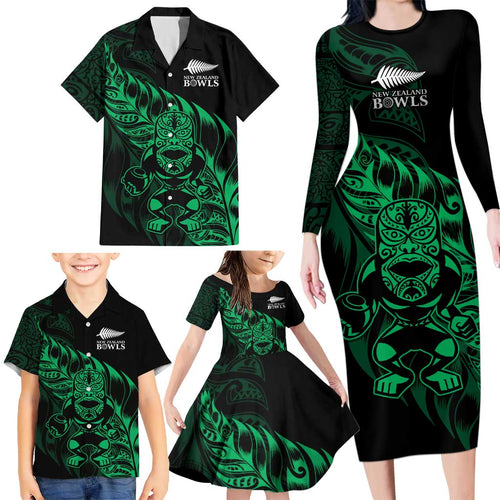 New Zealand Lawn Bowls Custom Family Matching Long Sleeve Bodycon Dress and Hawaiian Shirt Green Maori Warrior Tribal Silver Fern - Aussie Hoodie
