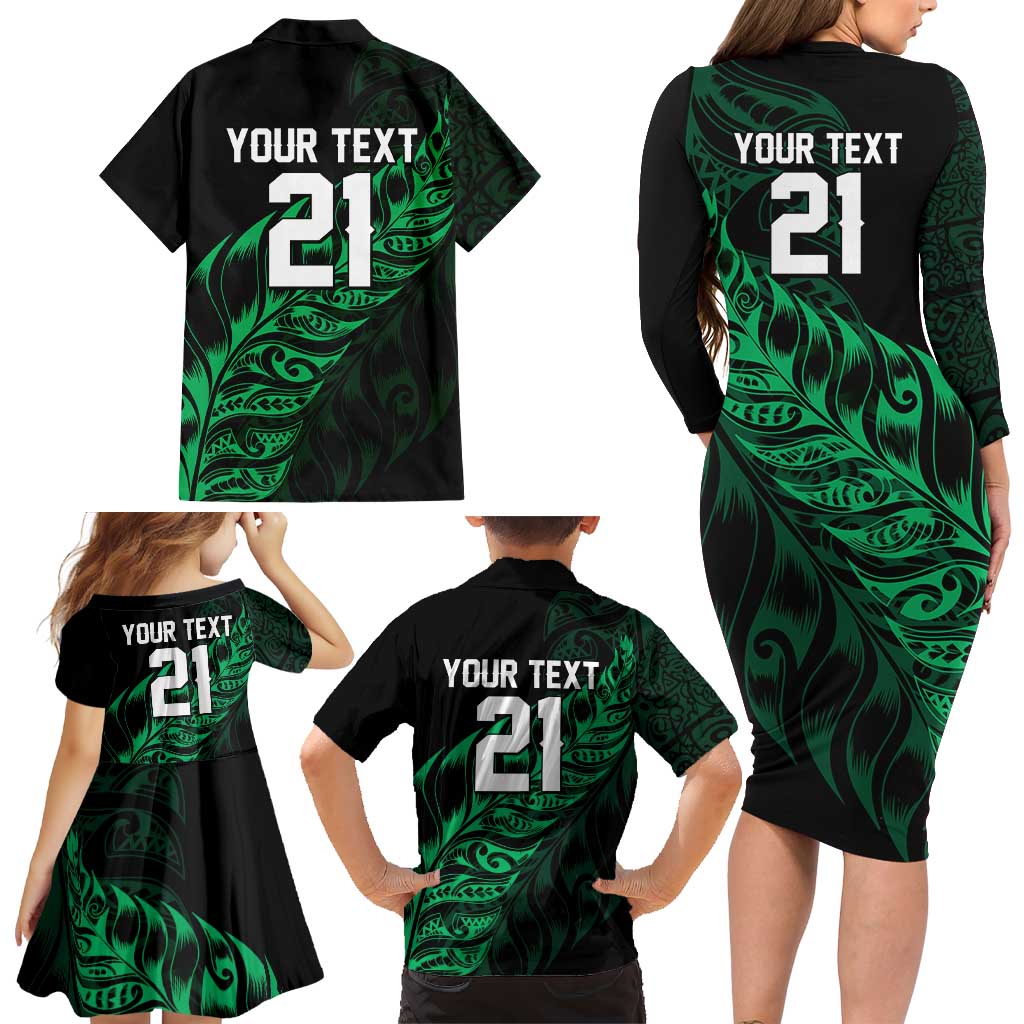 New Zealand Lawn Bowls Custom Family Matching Long Sleeve Bodycon Dress and Hawaiian Shirt Green Maori Warrior Tribal Silver Fern - Aussie Hoodie