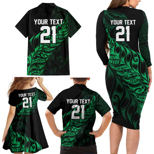 New Zealand Lawn Bowls Custom Family Matching Long Sleeve Bodycon Dress and Hawaiian Shirt Green Maori Warrior Tribal Silver Fern - Aussie Hoodie