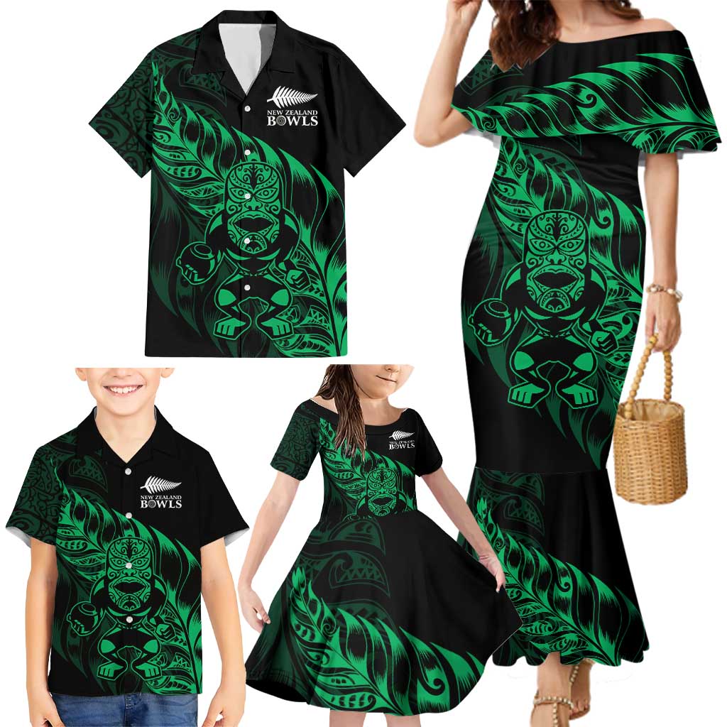 New Zealand Lawn Bowls Custom Family Matching Mermaid Dress and Hawaiian Shirt Green Maori Warrior Tribal Silver Fern - Aussie Hoodie