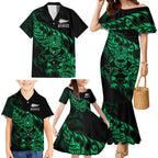 New Zealand Lawn Bowls Custom Family Matching Mermaid Dress and Hawaiian Shirt Green Maori Warrior Tribal Silver Fern - Aussie Hoodie