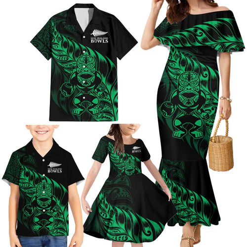 New Zealand Lawn Bowls Custom Family Matching Mermaid Dress and Hawaiian Shirt Green Maori Warrior Tribal Silver Fern - Aussie Hoodie
