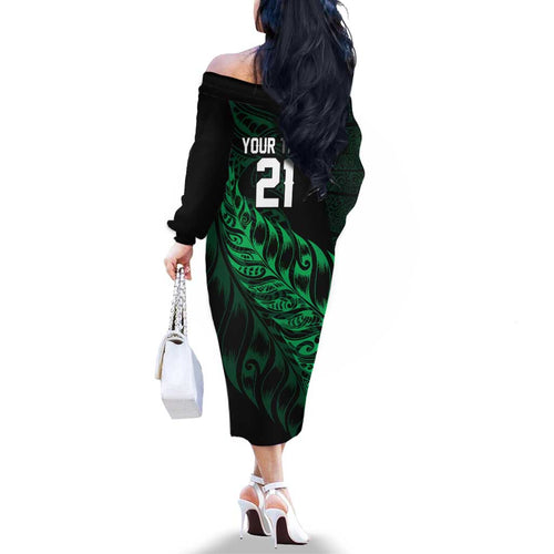 New Zealand Lawn Bowls Custom Family Matching Off The Shoulder Long Sleeve Dress and Hawaiian Shirt Green Maori Warrior Tribal Silver Fern - Aussie Hoodie
