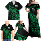New Zealand Lawn Bowls Custom Family Matching Off Shoulder Maxi Dress and Hawaiian Shirt Green Maori Warrior Tribal Silver Fern - Aussie Hoodie