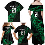 New Zealand Lawn Bowls Custom Family Matching Off Shoulder Maxi Dress and Hawaiian Shirt Green Maori Warrior Tribal Silver Fern - Aussie Hoodie