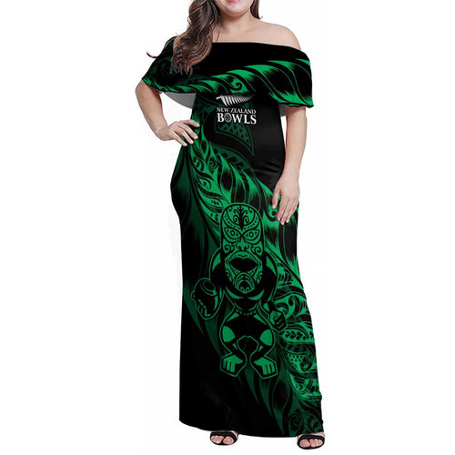 New Zealand Lawn Bowls Custom Family Matching Off Shoulder Maxi Dress and Hawaiian Shirt Green Maori Warrior Tribal Silver Fern - Aussie Hoodie