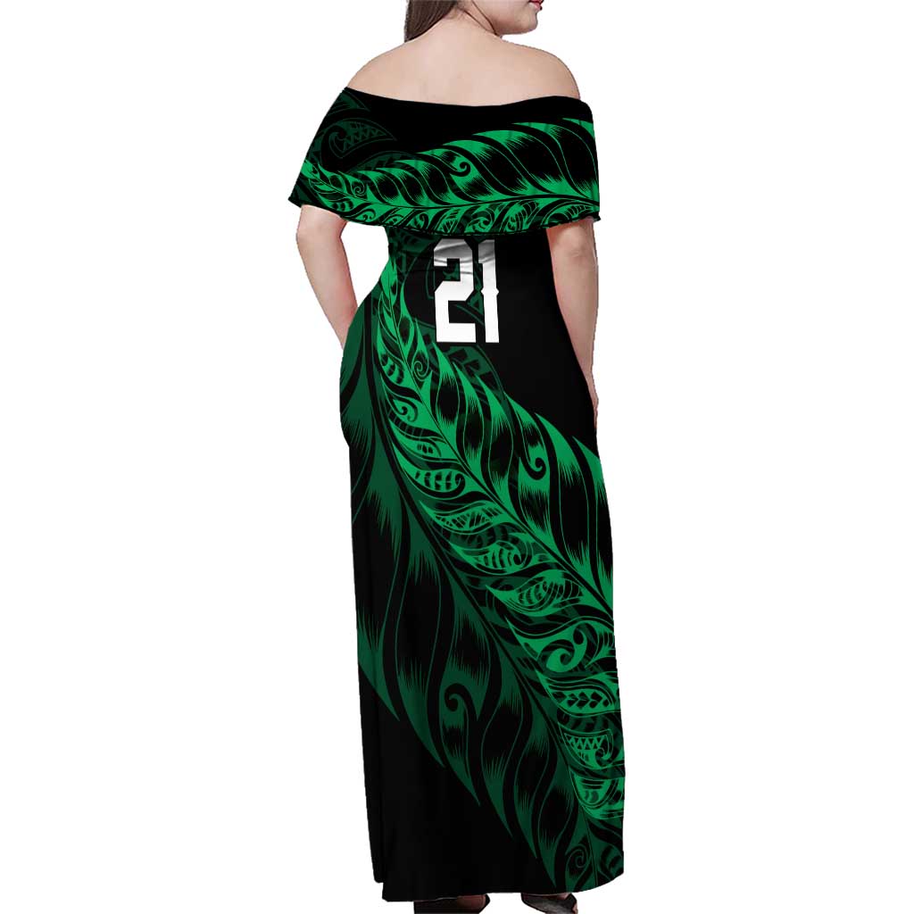 New Zealand Lawn Bowls Custom Family Matching Off Shoulder Maxi Dress and Hawaiian Shirt Green Maori Warrior Tribal Silver Fern - Aussie Hoodie