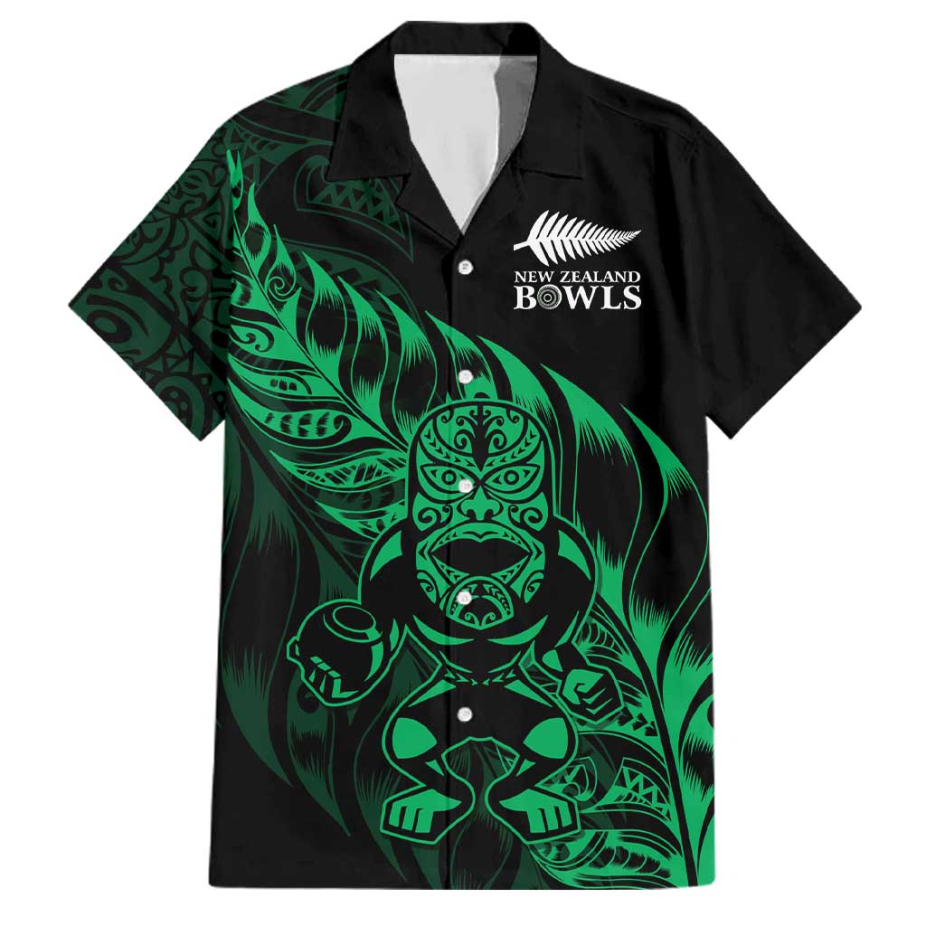 New Zealand Lawn Bowls Custom Family Matching Off Shoulder Short Dress and Hawaiian Shirt Green Maori Warrior Tribal Silver Fern - Aussie Hoodie