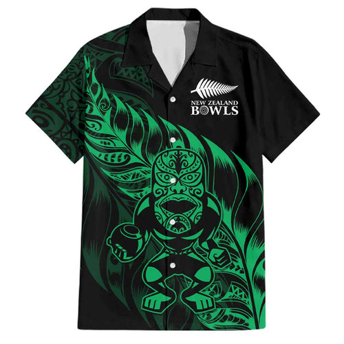 New Zealand Lawn Bowls Custom Family Matching Off Shoulder Short Dress and Hawaiian Shirt Green Maori Warrior Tribal Silver Fern - Aussie Hoodie