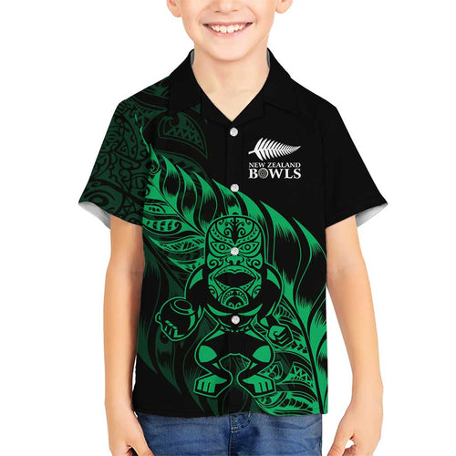 New Zealand Lawn Bowls Custom Family Matching Off Shoulder Short Dress and Hawaiian Shirt Green Maori Warrior Tribal Silver Fern - Aussie Hoodie