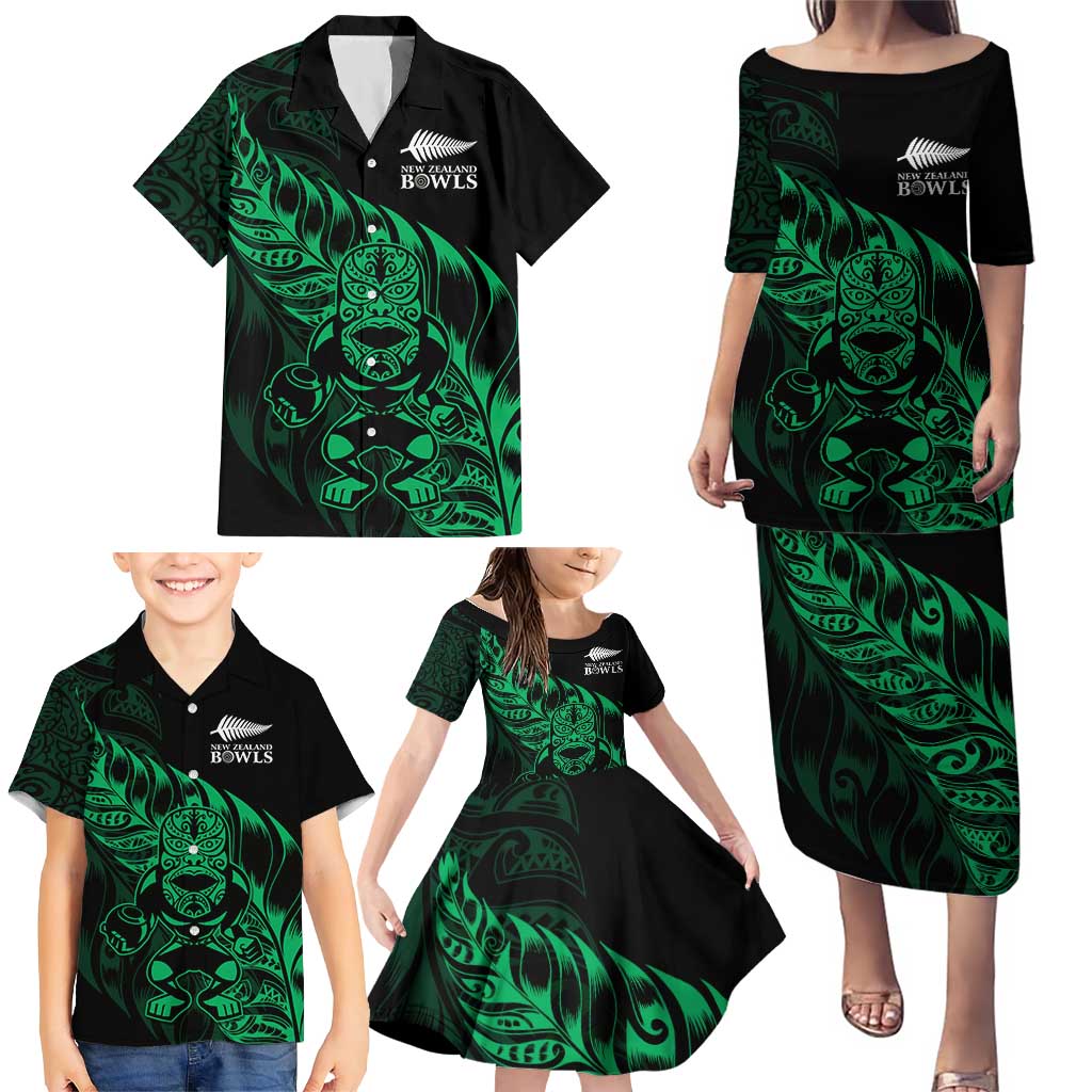 New Zealand Lawn Bowls Custom Family Matching Puletasi and Hawaiian Shirt Green Maori Warrior Tribal Silver Fern - Aussie Hoodie