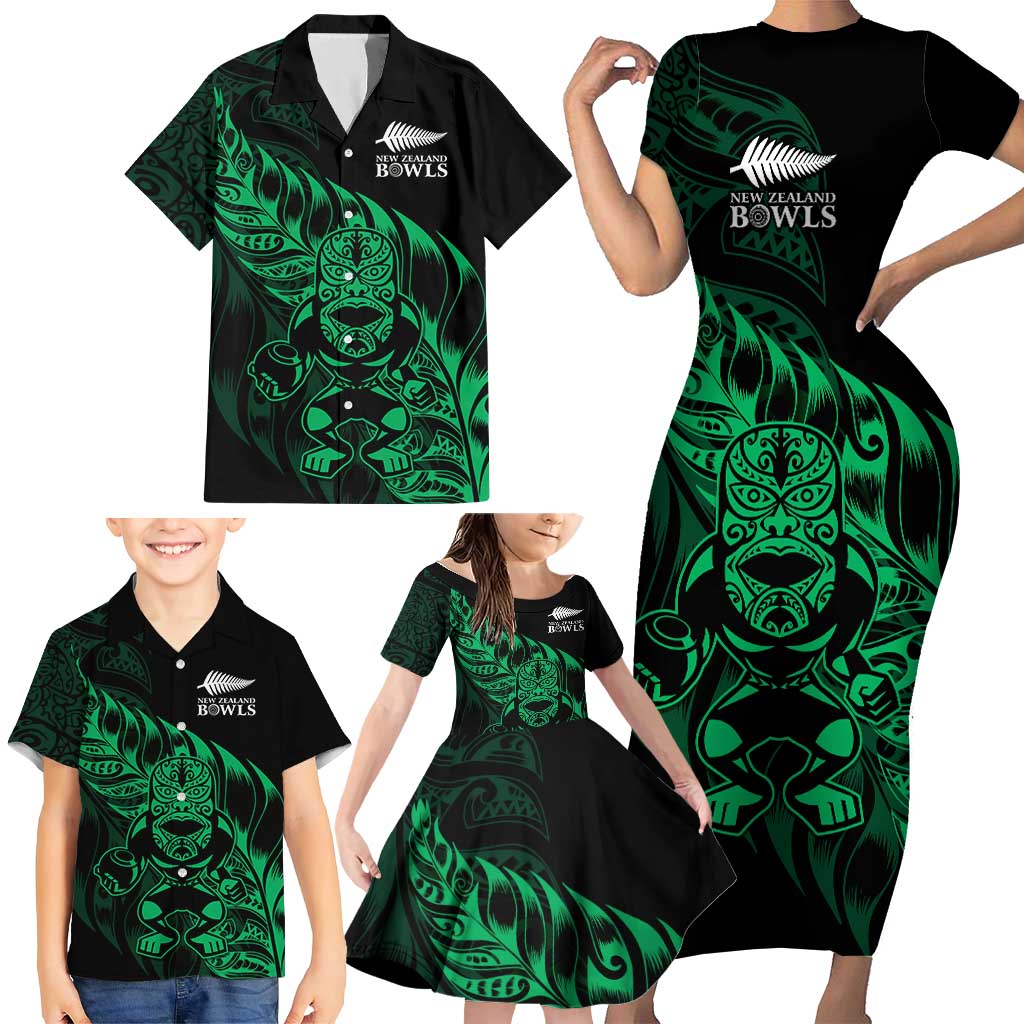 New Zealand Lawn Bowls Custom Family Matching Short Sleeve Bodycon Dress and Hawaiian Shirt Green Maori Warrior Tribal Silver Fern - Aussie Hoodie