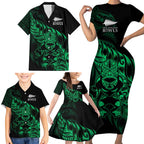 New Zealand Lawn Bowls Custom Family Matching Short Sleeve Bodycon Dress and Hawaiian Shirt Green Maori Warrior Tribal Silver Fern - Aussie Hoodie