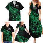 New Zealand Lawn Bowls Custom Family Matching Summer Maxi Dress and Hawaiian Shirt Green Maori Warrior Tribal Silver Fern - Aussie Hoodie