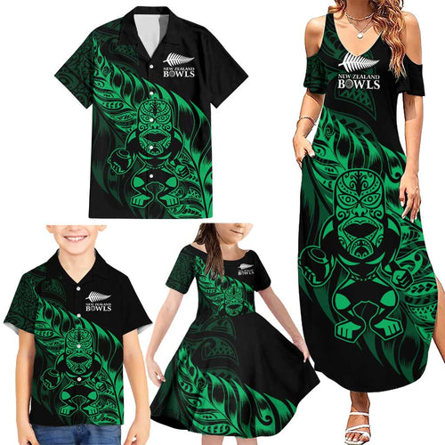 New Zealand Lawn Bowls Custom Family Matching Summer Maxi Dress and Hawaiian Shirt Green Maori Warrior Tribal Silver Fern - Aussie Hoodie