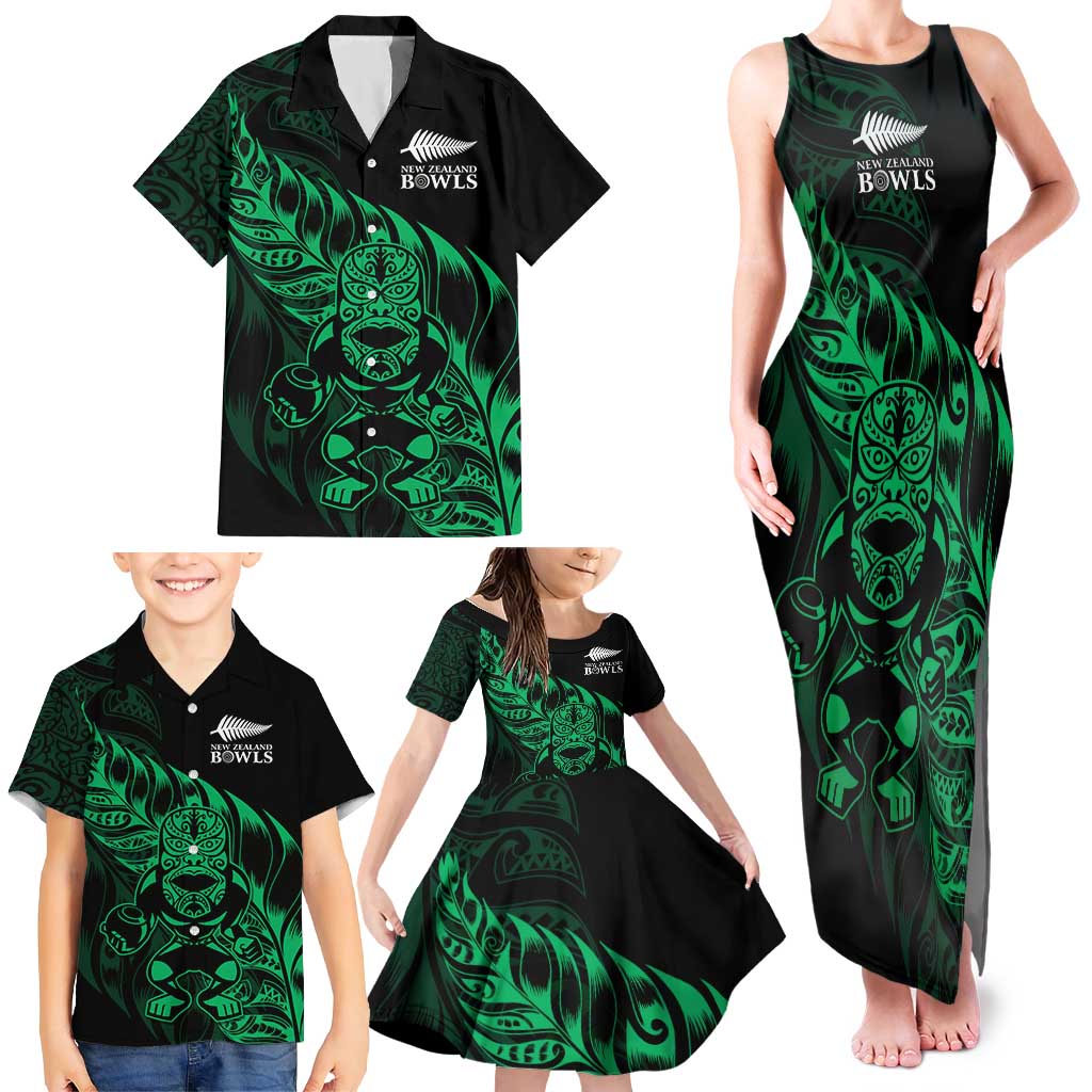 New Zealand Lawn Bowls Custom Family Matching Tank Maxi Dress and Hawaiian Shirt Green Maori Warrior Tribal Silver Fern - Aussie Hoodie