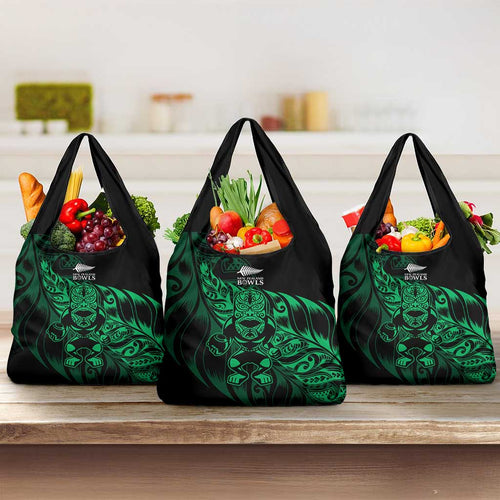 New Zealand Lawn Bowls Grocery Bag Green Maori Warrior Tribal Silver Fern - Aussie Hoodie