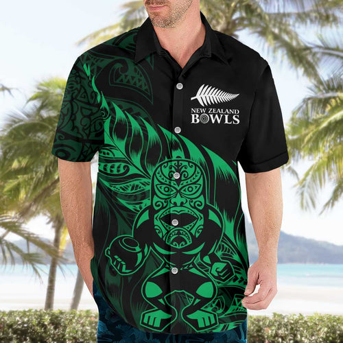 New Zealand Lawn Bowls Custom Hawaiian Shirt Green Maori Warrior Tribal Silver Fern - Aussie Hoodie