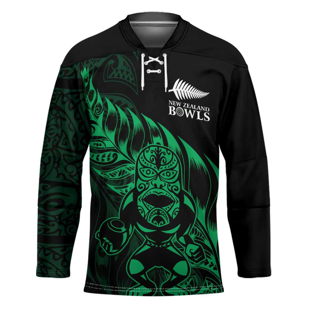 New Zealand Lawn Bowls Custom Hockey Jersey Green Maori Warrior Tribal Silver Fern - Aussie Hoodie
