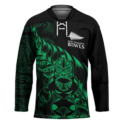 New Zealand Lawn Bowls Custom Hockey Jersey Green Maori Warrior Tribal Silver Fern - Aussie Hoodie