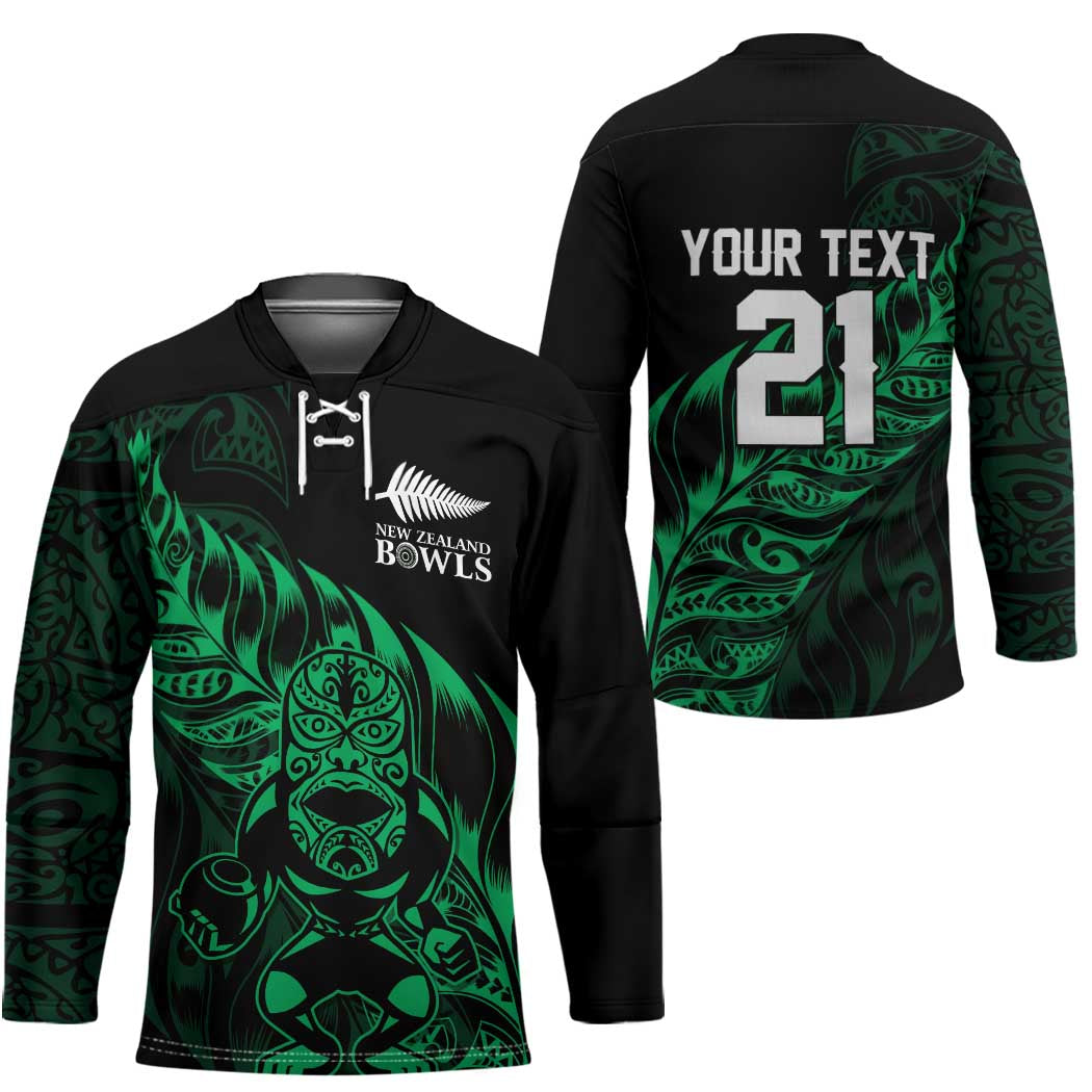 New Zealand Lawn Bowls Custom Hockey Jersey Green Maori Warrior Tribal Silver Fern - Aussie Hoodie
