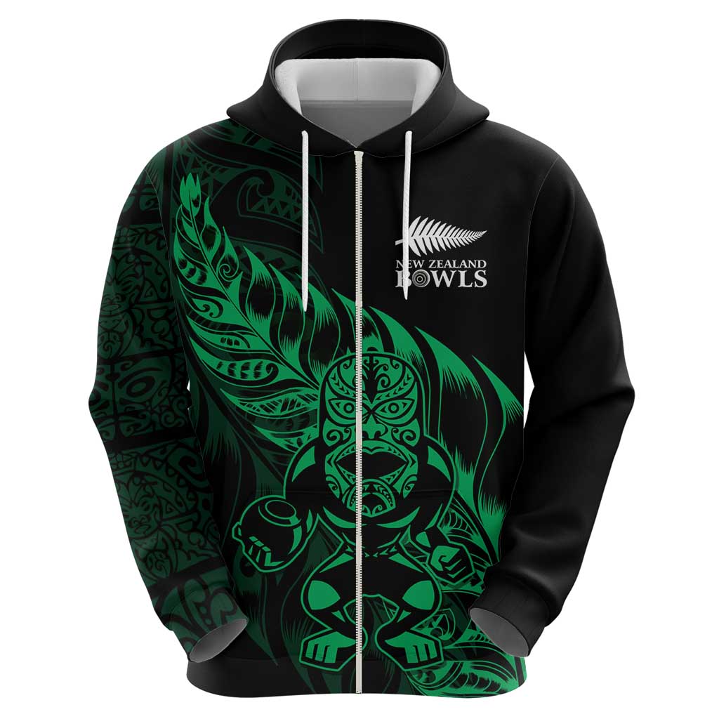 New Zealand Lawn Bowls Custom Hoodie Green Maori Warrior Tribal Silver Fern - Aussie Hoodie