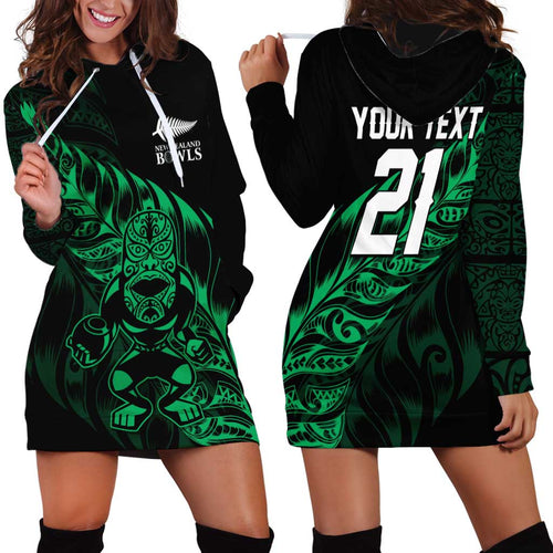 New Zealand Lawn Bowls Custom Hoodie Dress Green Maori Warrior Tribal Silver Fern - Aussie Hoodie