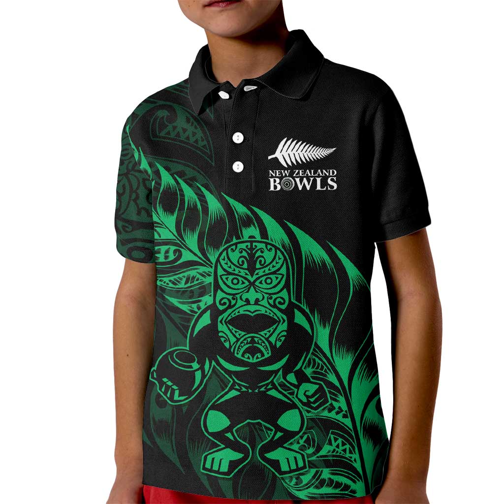 New Zealand Lawn Bowls Custom Kid Polo Shirt Green Maori Warrior Tribal Silver Fern - Aussie Hoodie