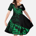 New Zealand Lawn Bowls Custom Kid Short Sleeve Dress Green Maori Warrior Tribal Silver Fern - Aussie Hoodie