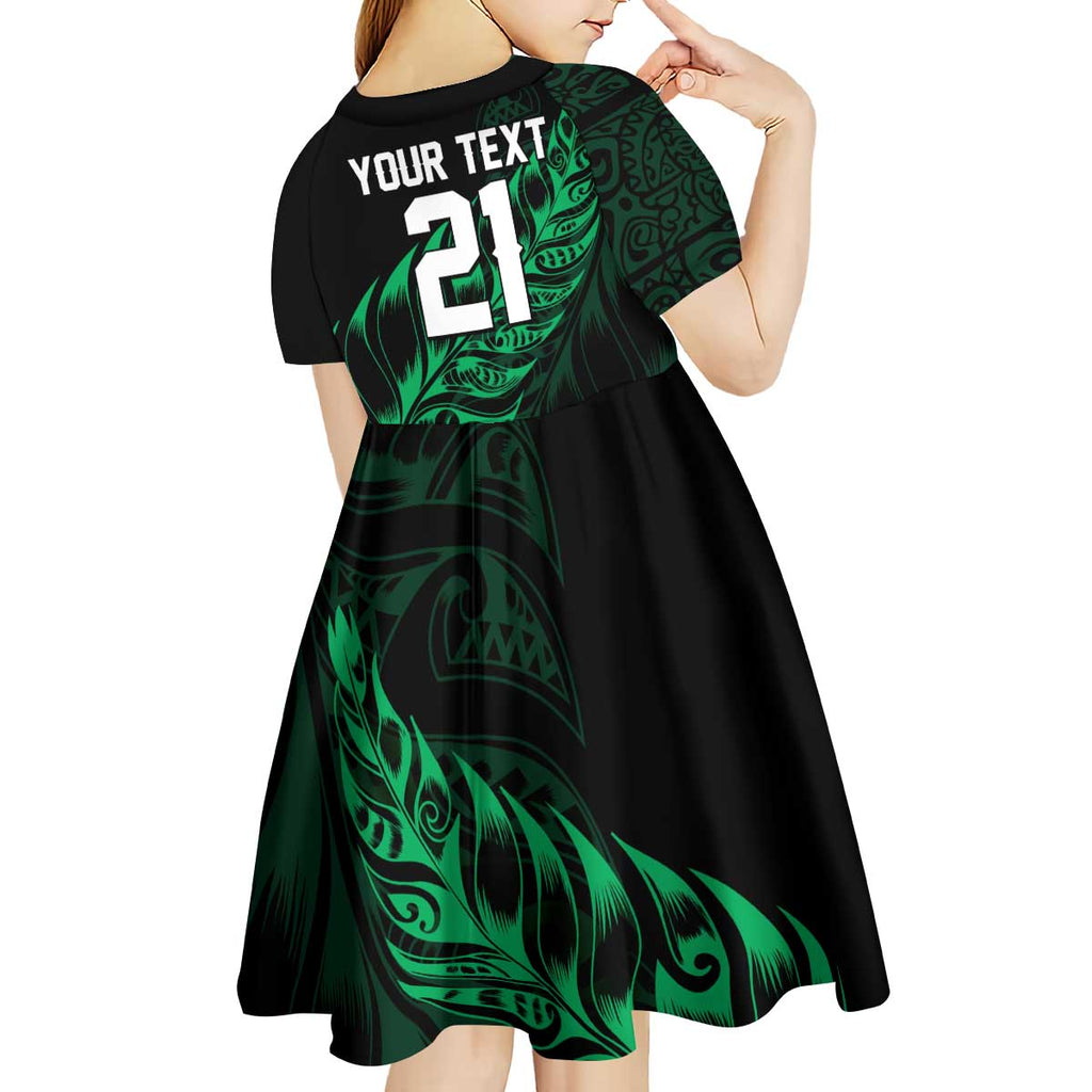 New Zealand Lawn Bowls Custom Kid Short Sleeve Dress Green Maori Warrior Tribal Silver Fern - Aussie Hoodie