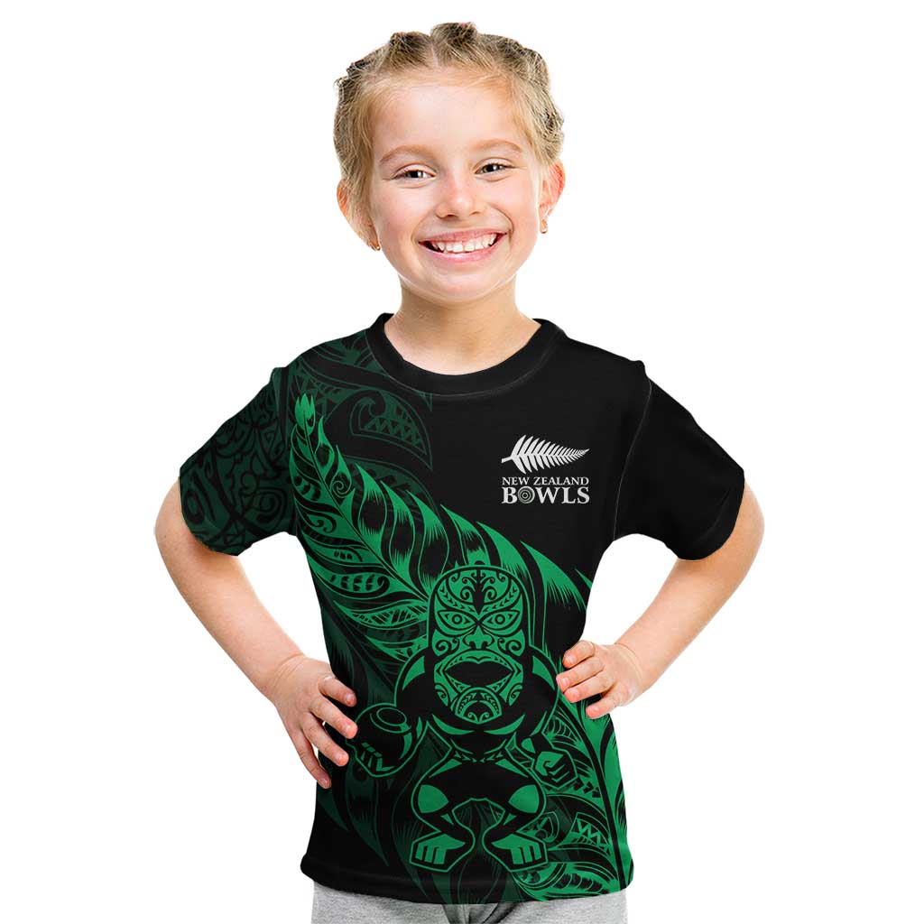 New Zealand Lawn Bowls Custom Kid T Shirt Green Maori Warrior Tribal Silver Fern - Aussie Hoodie