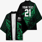 New Zealand Lawn Bowls Custom Kimono Green Maori Warrior Tribal Silver Fern - Aussie Hoodie