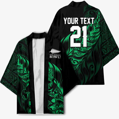 New Zealand Lawn Bowls Custom Kimono Green Maori Warrior Tribal Silver Fern - Aussie Hoodie