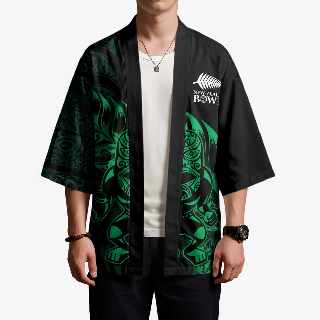 New Zealand Lawn Bowls Custom Kimono Green Maori Warrior Tribal Silver Fern - Aussie Hoodie