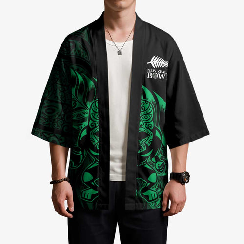 New Zealand Lawn Bowls Custom Kimono Green Maori Warrior Tribal Silver Fern - Aussie Hoodie