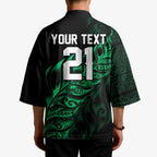 New Zealand Lawn Bowls Custom Kimono Green Maori Warrior Tribal Silver Fern - Aussie Hoodie