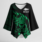 New Zealand Lawn Bowls Custom Kimono Sleeve Blouse Green Maori Warrior Tribal Silver Fern - Aussie Hoodie