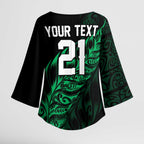 New Zealand Lawn Bowls Custom Kimono Sleeve Blouse Green Maori Warrior Tribal Silver Fern - Aussie Hoodie