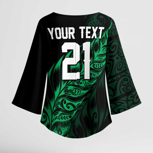 New Zealand Lawn Bowls Custom Kimono Sleeve Blouse Green Maori Warrior Tribal Silver Fern - Aussie Hoodie