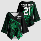 New Zealand Lawn Bowls Custom Kimono Sleeve Blouse Green Maori Warrior Tribal Silver Fern - Aussie Hoodie