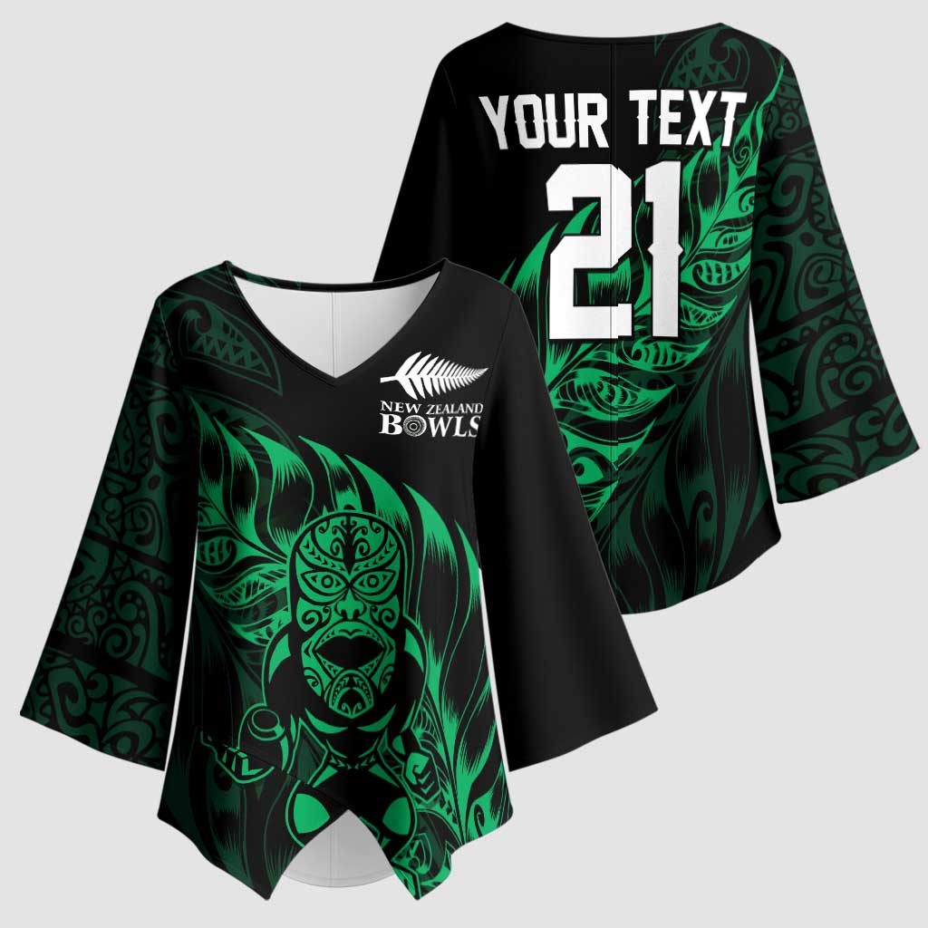 New Zealand Lawn Bowls Custom Kimono Sleeve Blouse Green Maori Warrior Tribal Silver Fern - Aussie Hoodie
