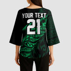 New Zealand Lawn Bowls Custom Kimono Sleeve Blouse Green Maori Warrior Tribal Silver Fern - Aussie Hoodie