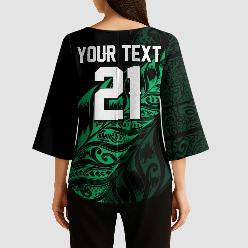 New Zealand Lawn Bowls Custom Kimono Sleeve Blouse Green Maori Warrior Tribal Silver Fern - Aussie Hoodie