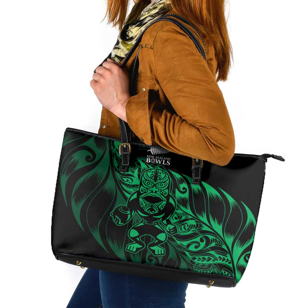 New Zealand Lawn Bowls Leather Tote Bag Green Maori Warrior Tribal Silver Fern - Aussie Hoodie