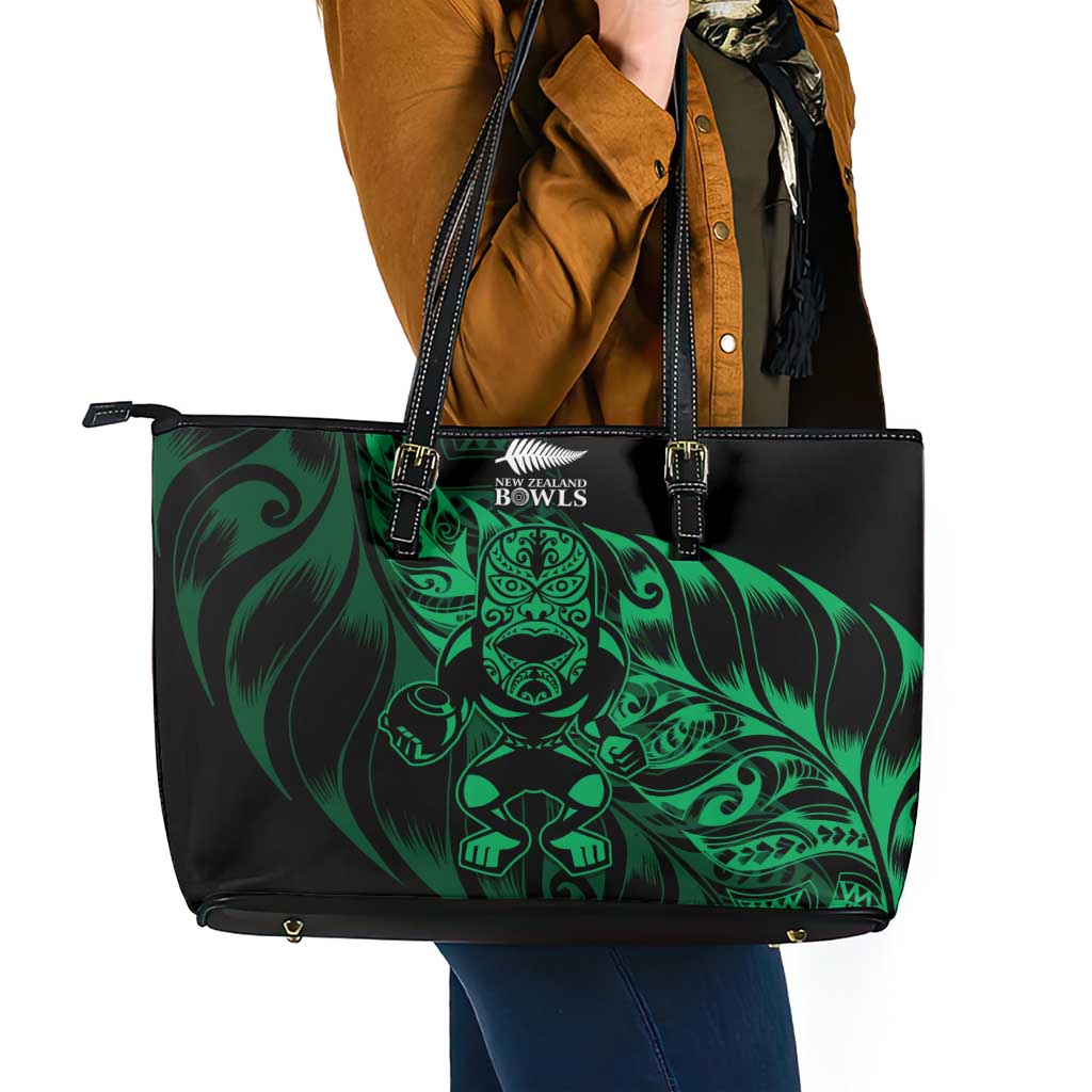New Zealand Lawn Bowls Leather Tote Bag Green Maori Warrior Tribal Silver Fern - Aussie Hoodie