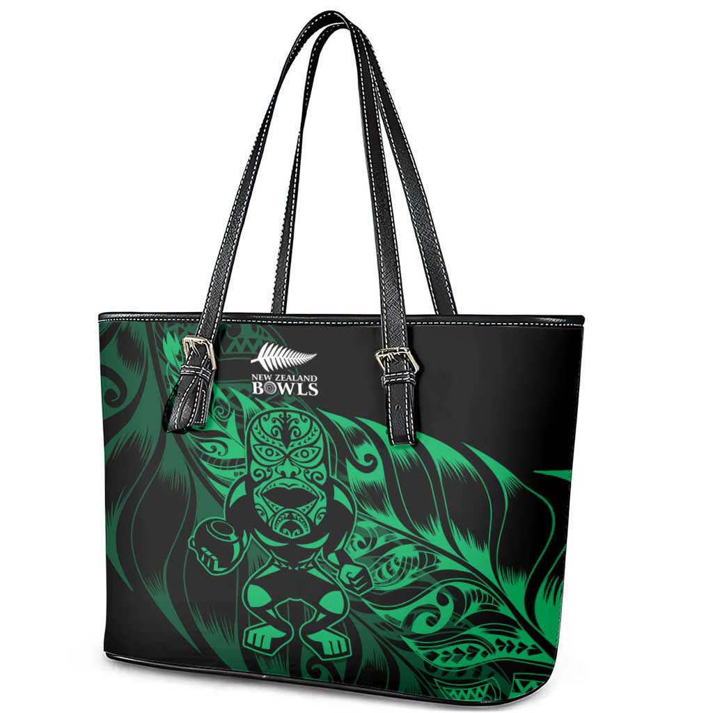 New Zealand Lawn Bowls Leather Tote Bag Green Maori Warrior Tribal Silver Fern - Aussie Hoodie
