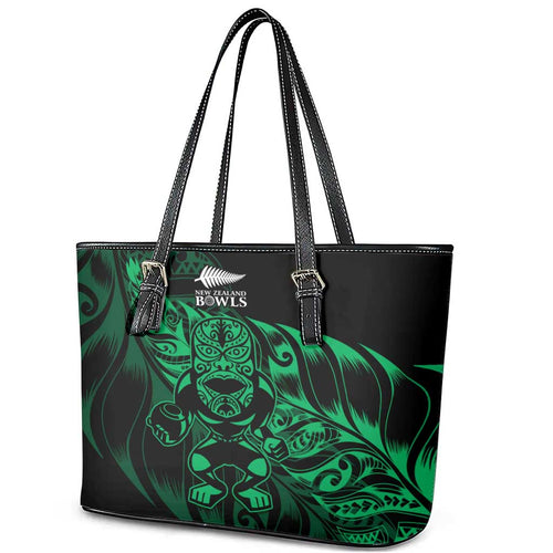 New Zealand Lawn Bowls Leather Tote Bag Green Maori Warrior Tribal Silver Fern - Aussie Hoodie