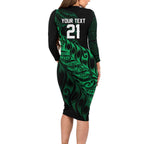 New Zealand Lawn Bowls Custom Long Sleeve Bodycon Dress Green Maori Warrior Tribal Silver Fern - Aussie Hoodie