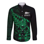 New Zealand Lawn Bowls Custom Long Sleeve Button Shirt Green Maori Warrior Tribal Silver Fern - Aussie Hoodie