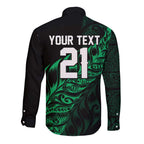 New Zealand Lawn Bowls Custom Long Sleeve Button Shirt Green Maori Warrior Tribal Silver Fern - Aussie Hoodie